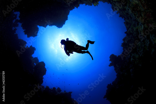 Deep Sea Scuba Diving in underwater cave