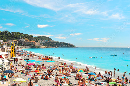 People relaxing on the public beach in Nice