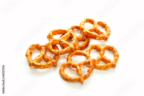 Salty Pretzels Over a White Background