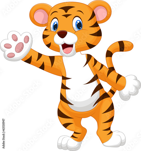 Fototapeta Naklejka Na Ścianę i Meble -  Cute tiger waving hand