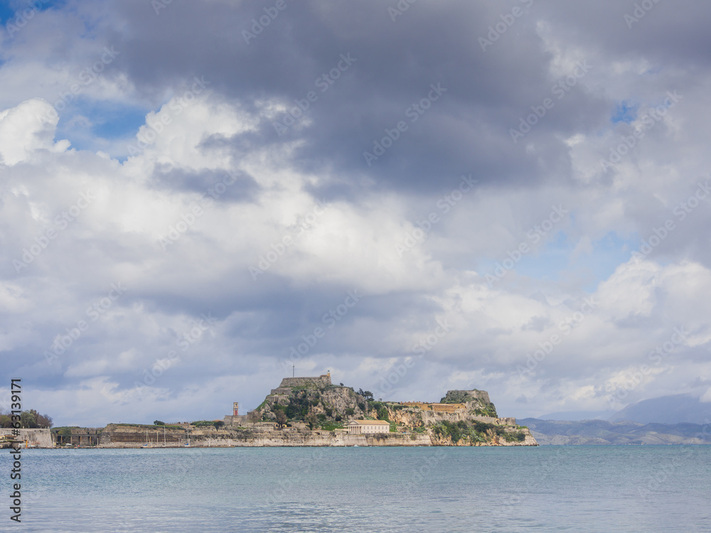 Hellenic temple and old castle at Corfu Hellenic temple and old castle at Corfu