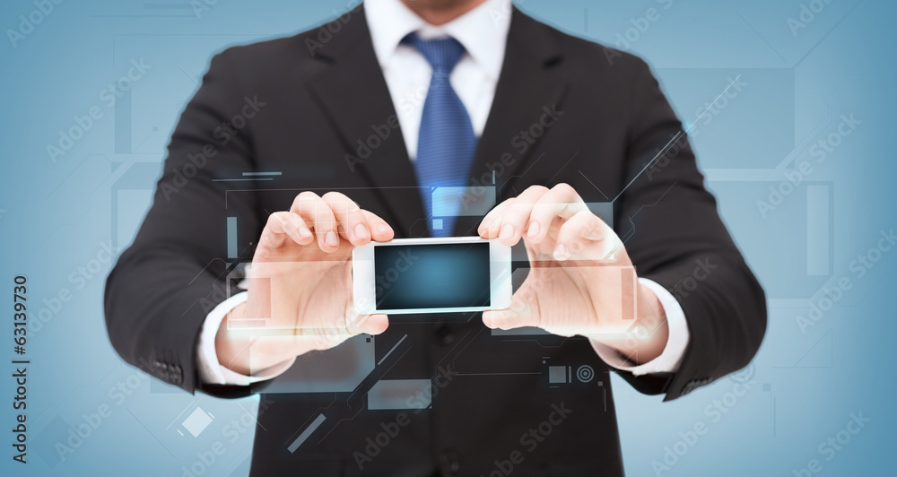 businessman showing smartphone with blank screen businessman showing smartphone with blank screen