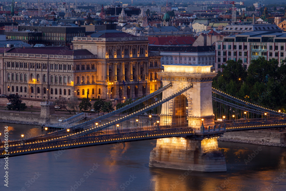 Budapest sunset cityscape with Chain Bridge