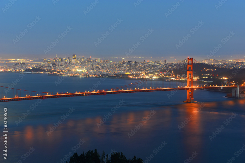 Golden Gate Bridge and San Francisco at night, California, USA Golden Gate Bridge and San Francisco at night, California, USA