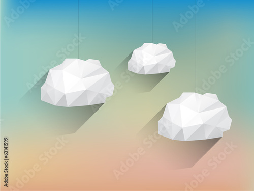 Low poly Clouds with Long Shadow on Blurred Background