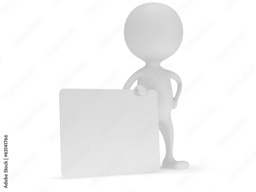 3d white man stand with blank white board. 3d white man stand with blank white board.