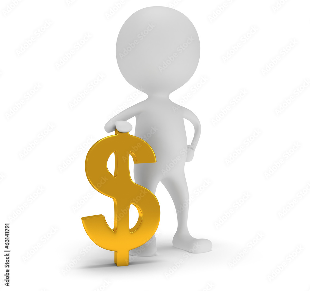 3d white man stand with golden dollar sign 3d white man stand with golden dollar sign