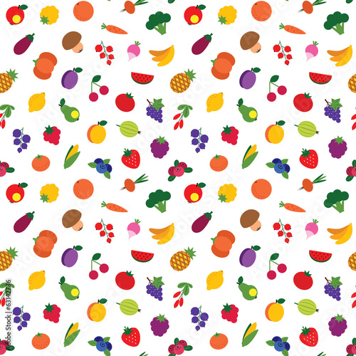 Fototapeta Naklejka Na Ścianę i Meble -  Vector seamless colorful fruit and vegetable pattern