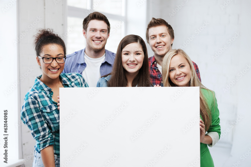 group of students at school with blank board group of students at school with blank board