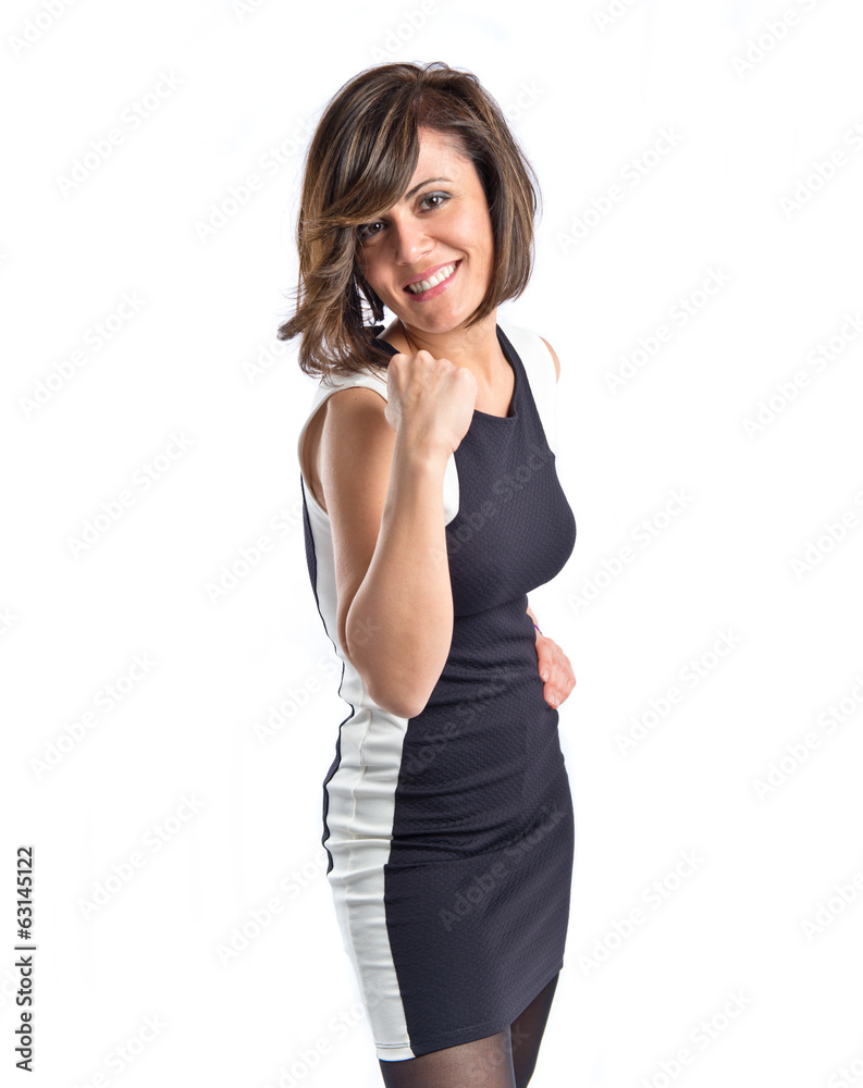 Lucky woman over isolated white background Lucky woman over isolated white background