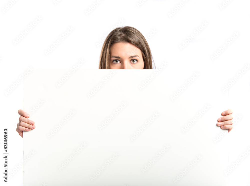 Young businesswoman girl holding placard Young businesswoman girl holding placard