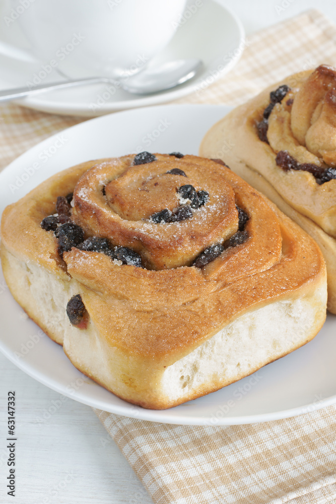 Chelsea Buns a traditonal British pastry made with dried fruit Chelsea Buns a traditonal British pastry made with dried fruit