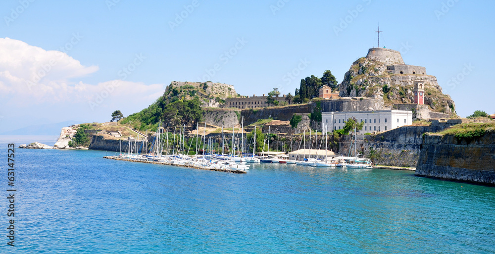 Old fortress and the port in Corfu, Greece, Europe