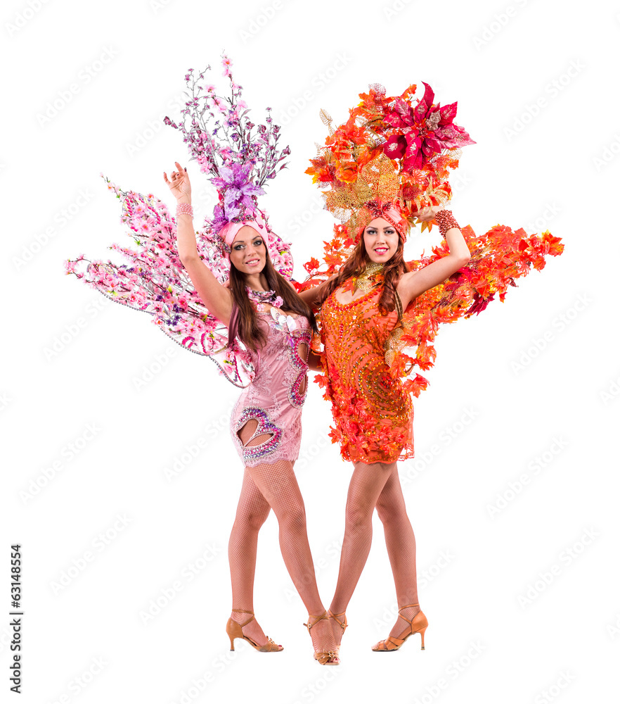 dancer team wearing carnival costumes dancing dancer team wearing carnival costumes dancing