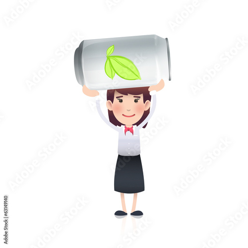 Businesswoman holding a tin 