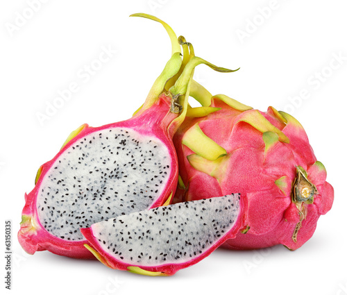 Dragon fruit or pitaya with cut on white with clipping path photo
