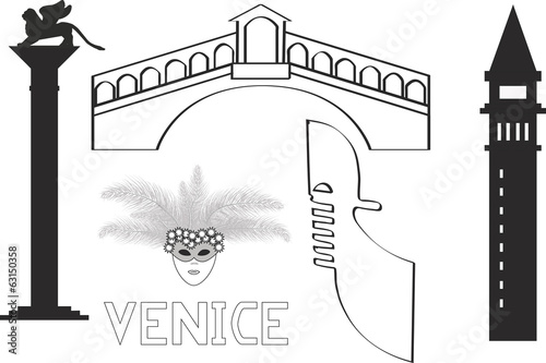 Italy Venice Venezia illustrations silhouettes