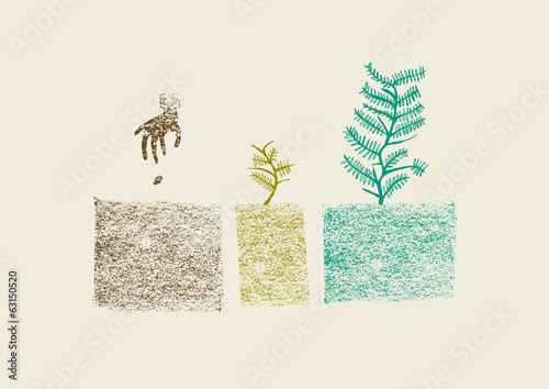 Hand drawn tree growing process in three steps vector illustrati