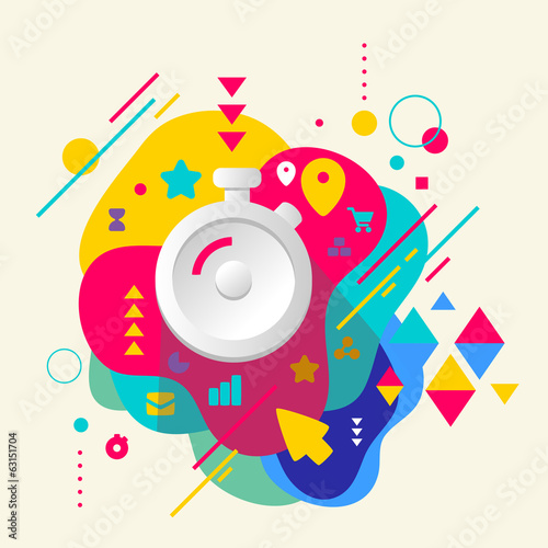 Stopwatch on abstract colorful spotted background with different