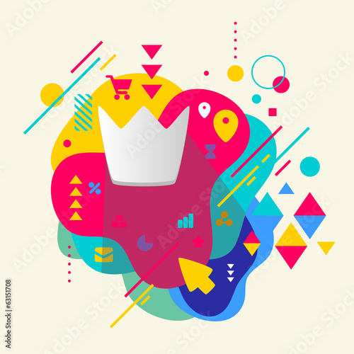 Crown on abstract colorful spotted background with different ele