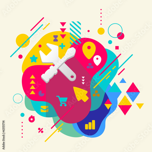 Tools screwdriver and wrench on abstract colorful spotted backgr