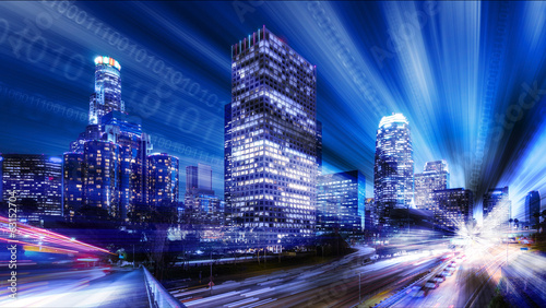 Composite of Los Angeles with binary code
