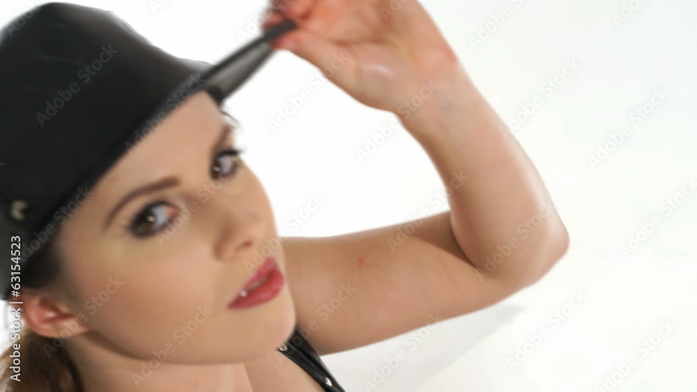 sexy woman wearing PVC dress and hat