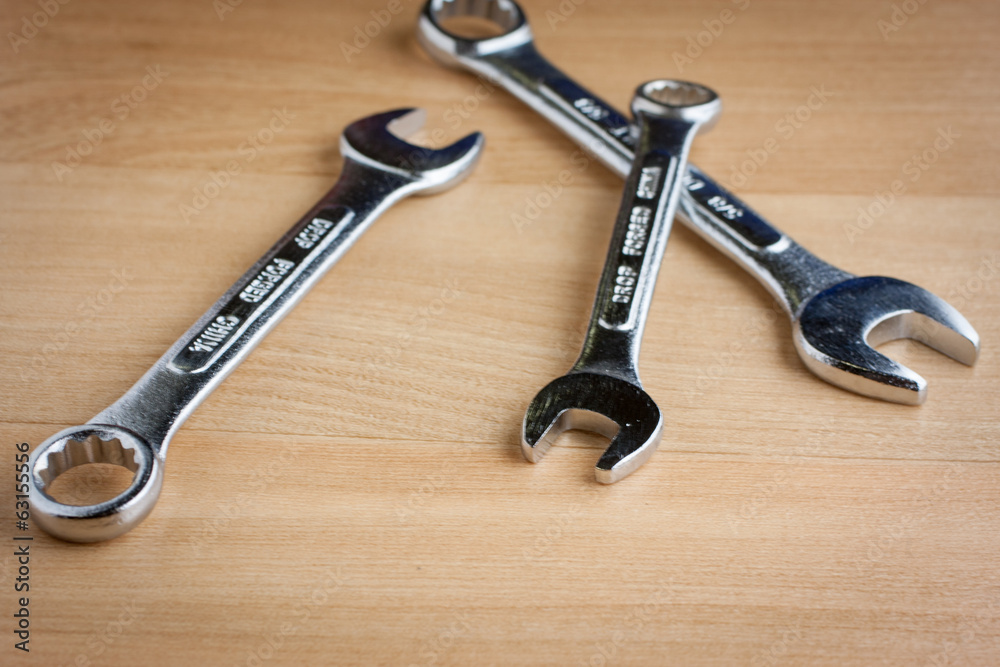 Wrenches on wood Wrenches on wood
