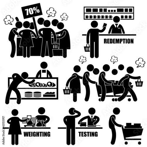 Supermarket Market Shoppers Crazy Rushing Shopping Promotion