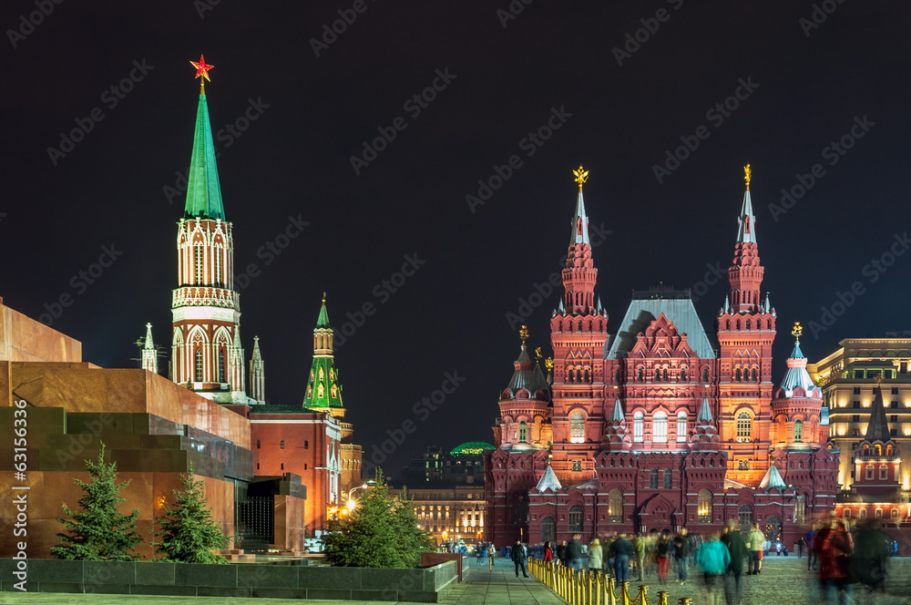 Moscow National Historic museum, Red Square by night