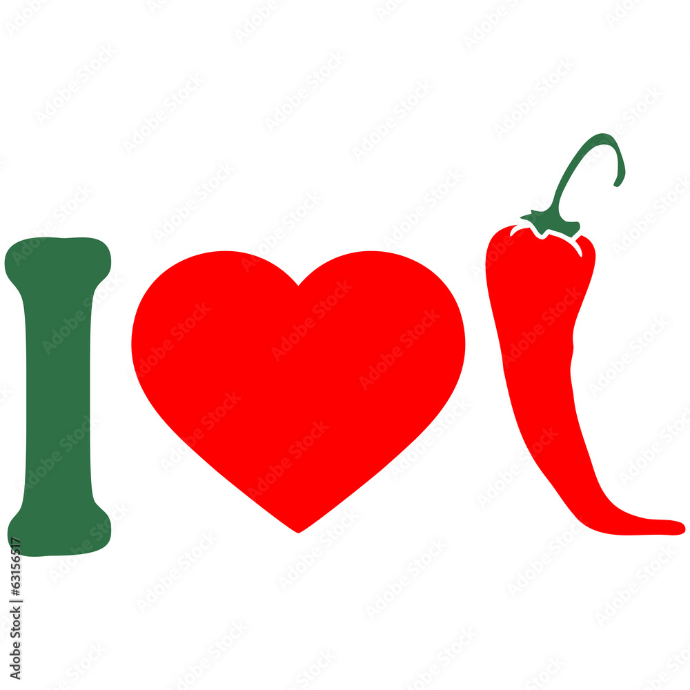 Fototapeta premium I Love Chili Chilli Peperoni Herz Logo