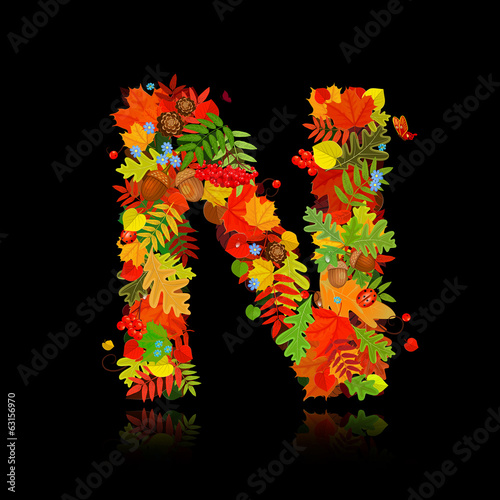 Beautiful autumn leaves. letter n
