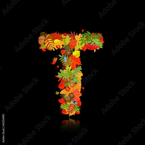 Beautiful autumn leaves. letter t