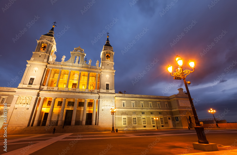 Almudena cathedral at Madrid in twilight