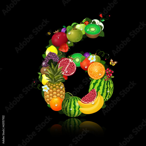 Fototapeta Naklejka Na Ścianę i Meble -  Juicy fruit in the form of number 6