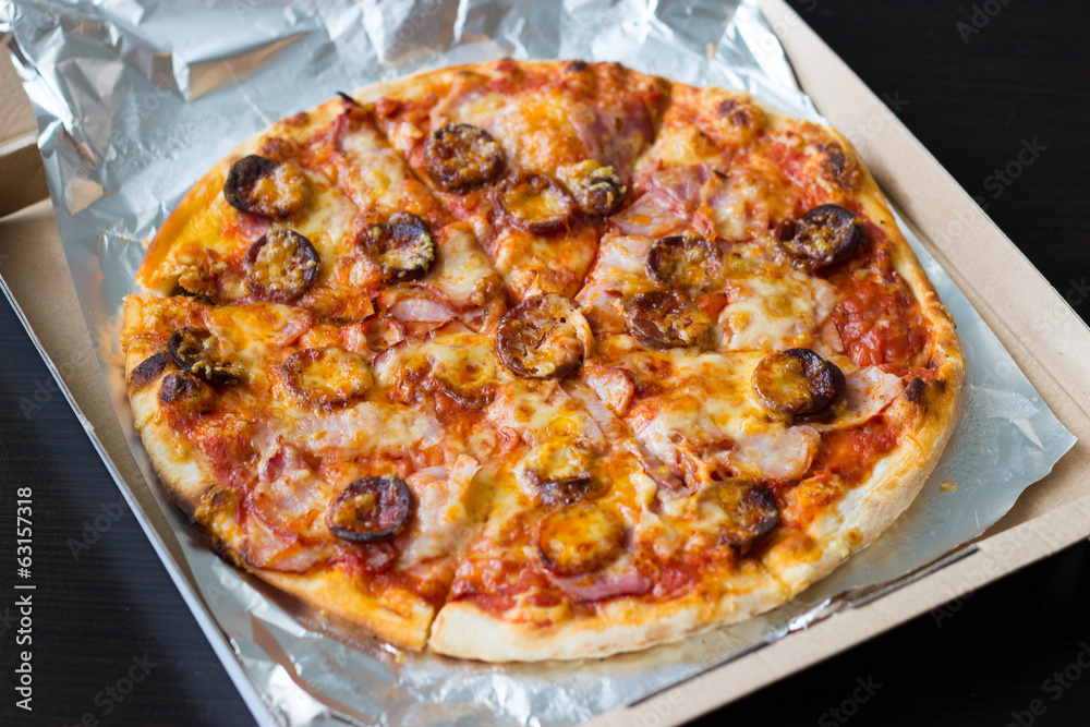 Sausages and bacon pizza II. Sausages and bacon pizza II.