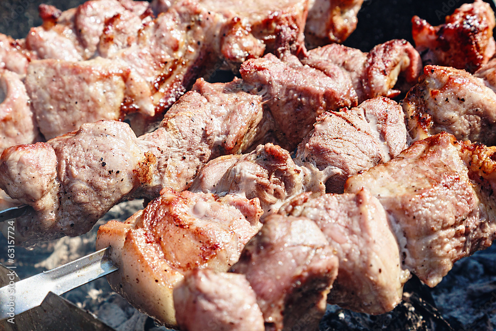 Shashlik barbecue prepared on a vine wood coa Shashlik barbecue prepared on a vine wood coa