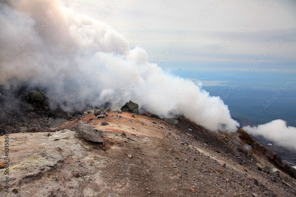 Fumarole on the top Avachinskiy volcano.