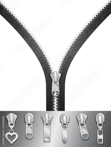 Open zipper with sliders set