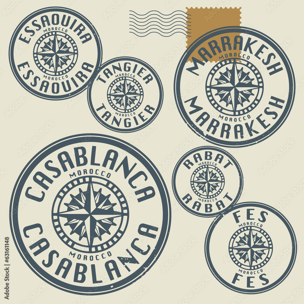 Grunge rubber stamp set with names of Morocco cities Grunge rubber stamp set with names of Morocco cities