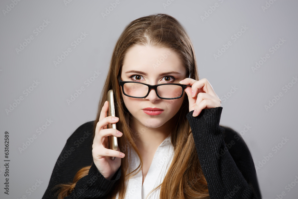 Girl with glasses staring eyes