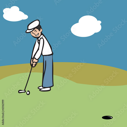 Vacation man putting golf