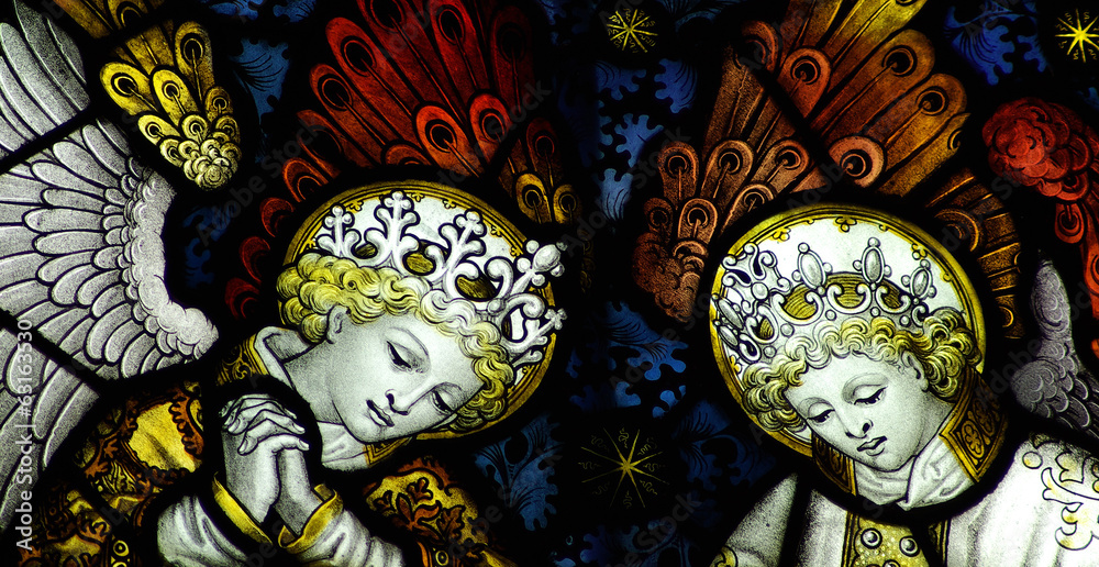 Two stained glass angels