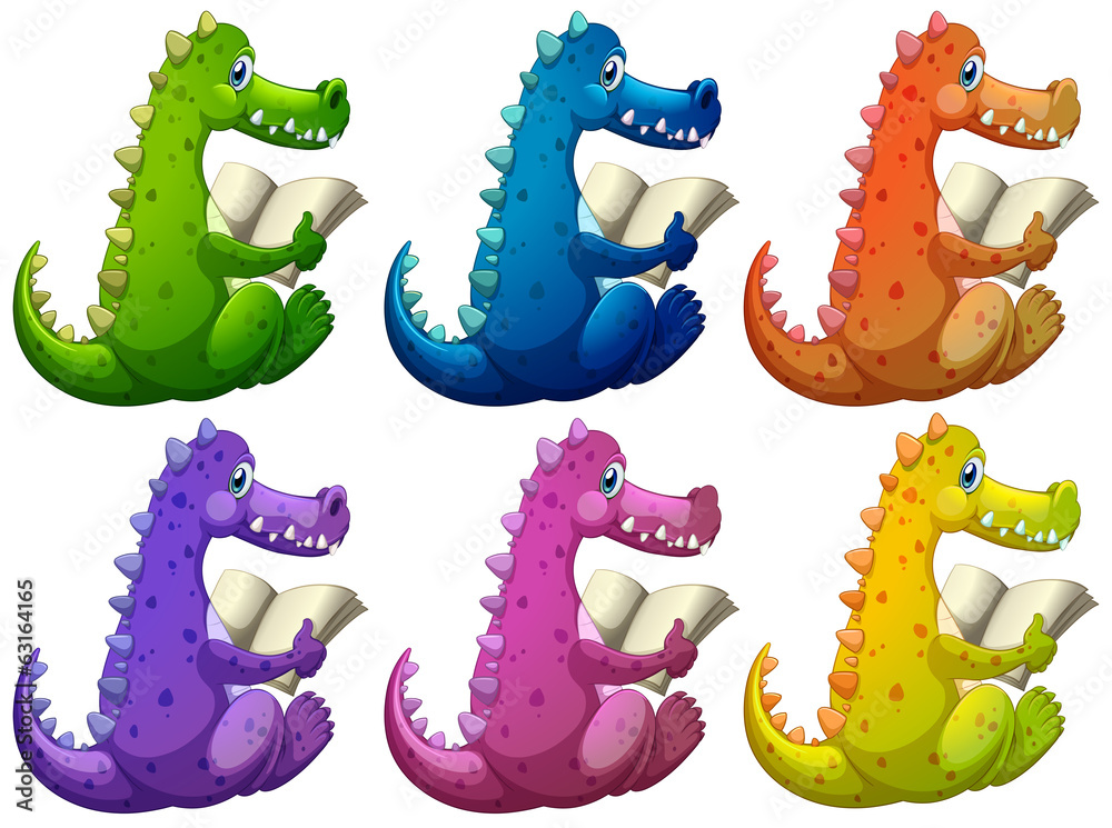 Naklejka premium Colorful crocodiles reading