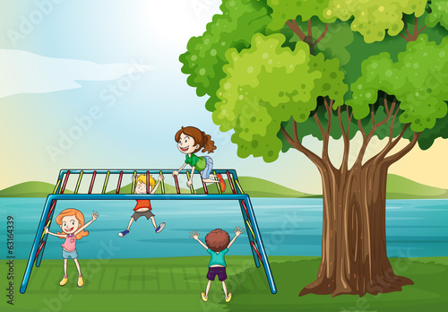 Kids playing near the river