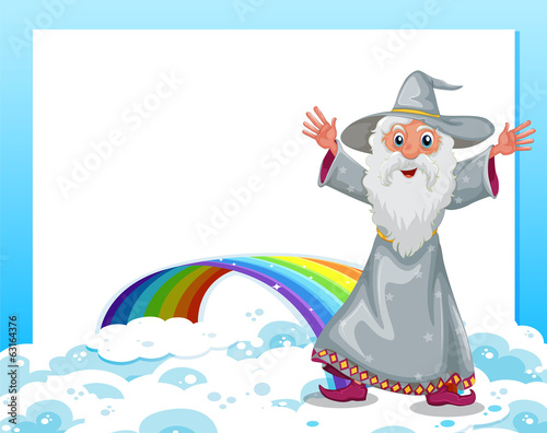 An empty template with a wizard and a rainbow