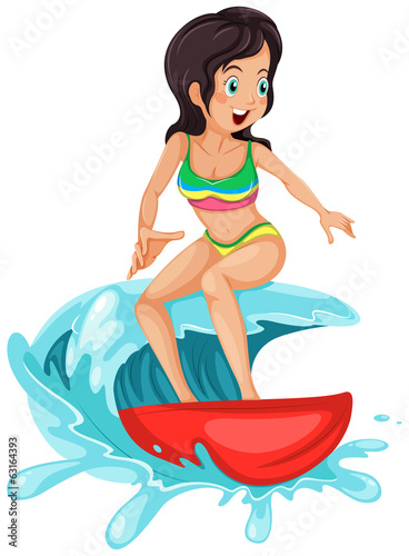 A young lady surfing