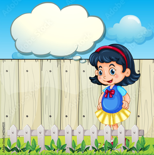 A young girl at the backyard with an empty callout