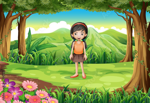 A jungle with a cute little girl