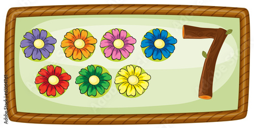 A frame with seven flowers